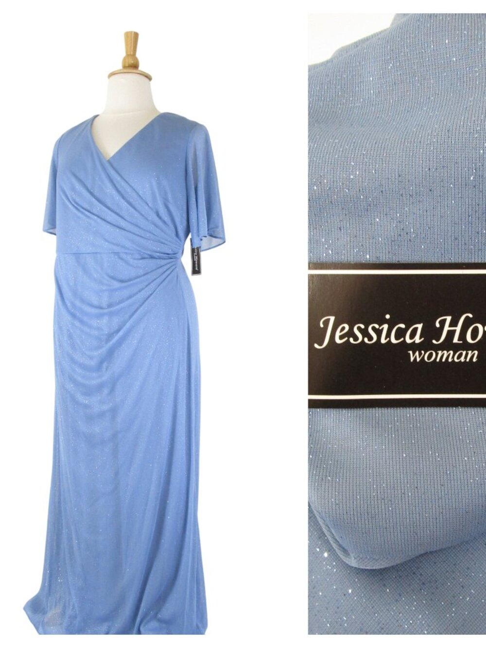 Jessica Howard Plus Size Light Blue Shimmer Sparkle Formal Gown Dress Size 16W